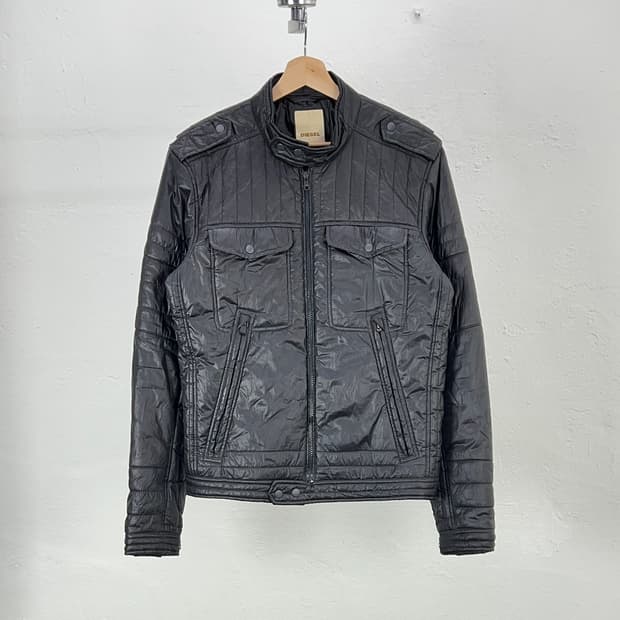 디젤 블랙 나일론 집업 패디드 라이더 자켓