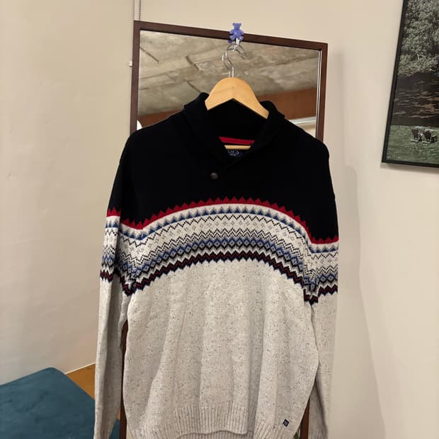 챕스 CHAPS 랄프로렌 패턴 숄카라 니트