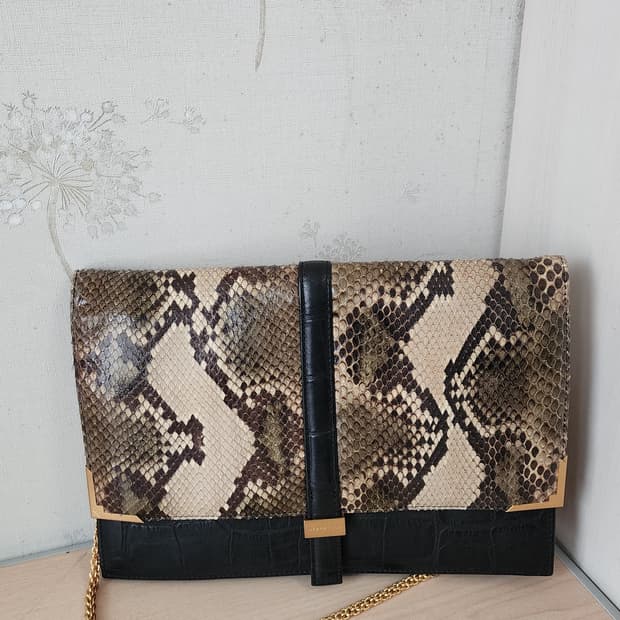 DERERCUNY 리얼 스네이크 가죽 클러치 숄더백