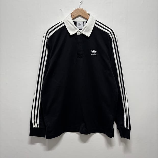 아디다스 블랙 삼선 럭비티셔츠