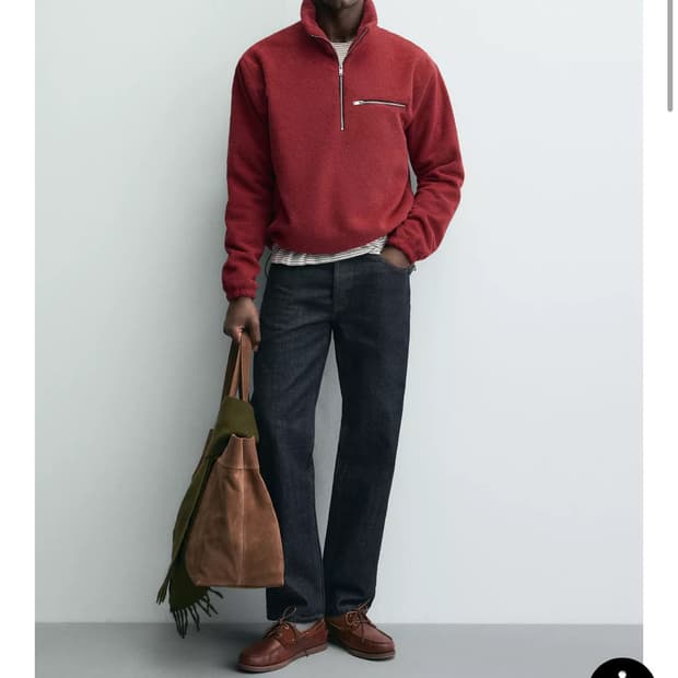 새제품 Zara 자라 플리스 레드 지퍼 칼라 스웨트 셔츠