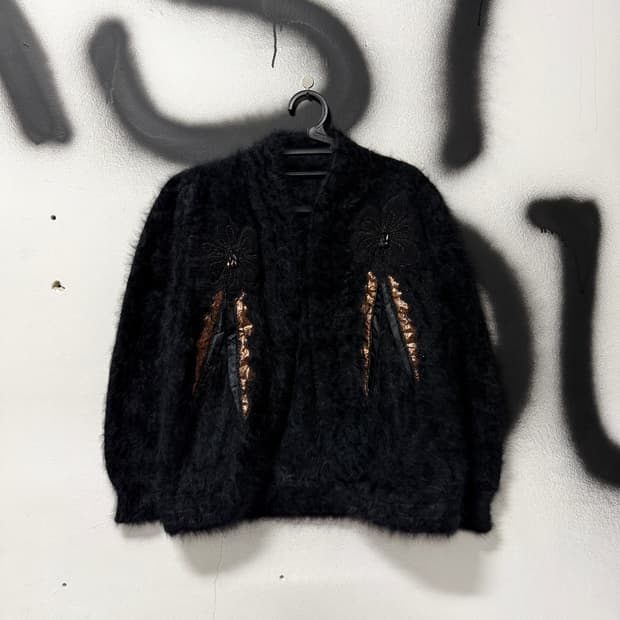 VTG 빈티지 비즈 자수 디테일 앙고라 모헤어 니트 가디건