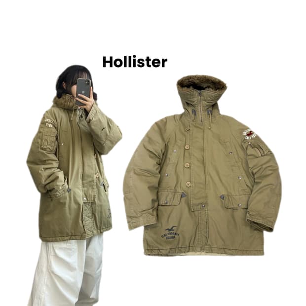 홀리스터 Y2K 퍼 하이넥 밀리터리 야상 자켓