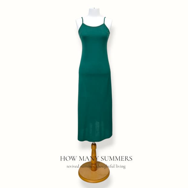 슬립 롱 원피스 M 그린 나시 뷔스티에 심플 레이온혼방