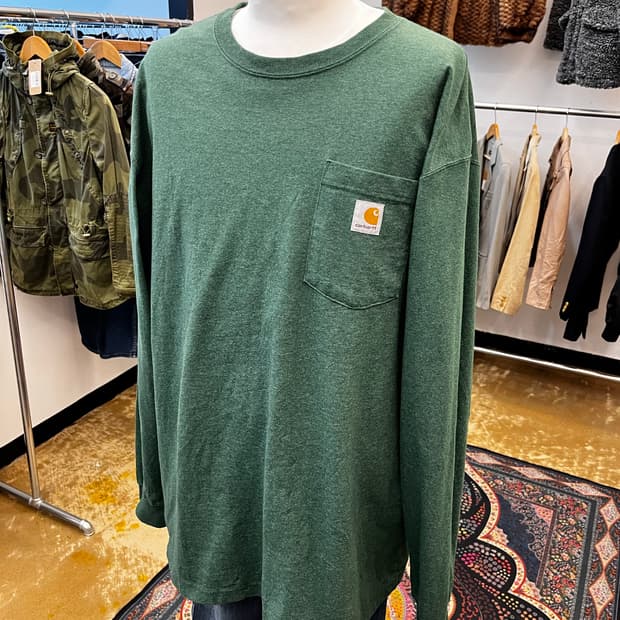 칼하트 루즈핏 포켓 롱슬리브 티셔츠 그린