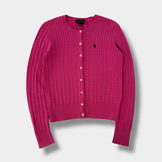 폴로 랄프러렌 핑크 코튼 케이블 가디건