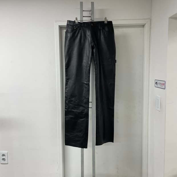 빈티지 블랙 레더 팬츠(소가죽) 34