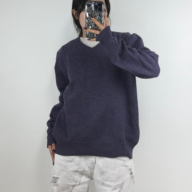 폴로랄프로렌 램스울 브이넥 니트 퍼플 E210