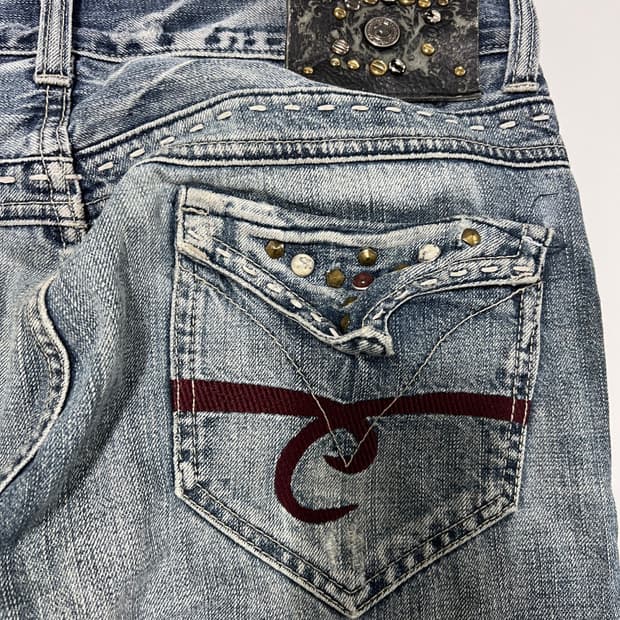 japanese vintage 포켓 디테일 y2k 펑키 워싱 데님펜츠