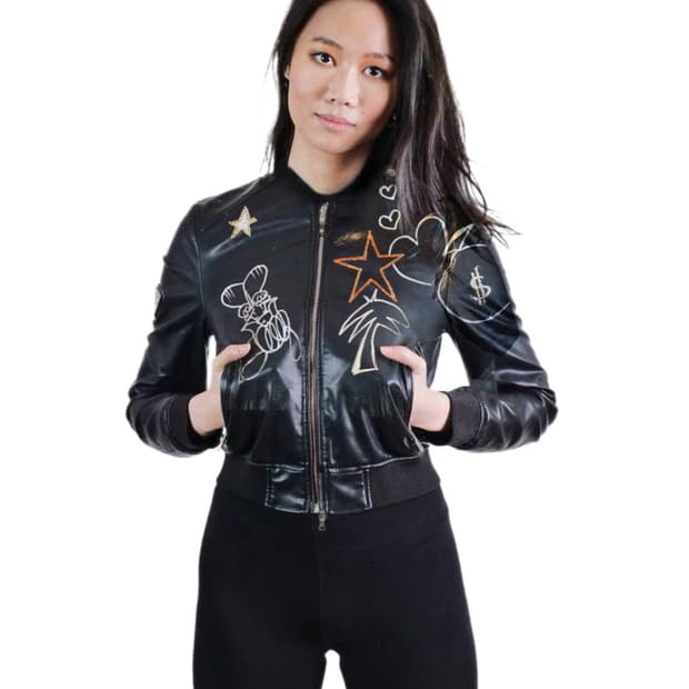 나카노츠요시 Skoloct  페인티드 양가죽 여성 바이커자캣