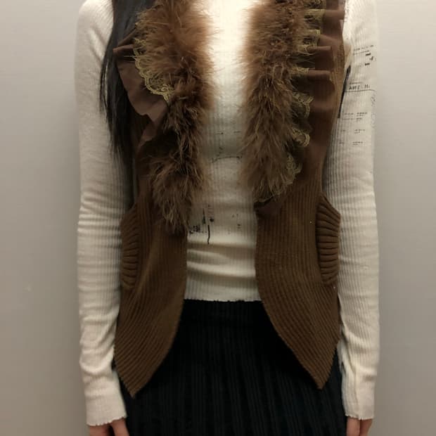 빈티지 브라운 퍼 니트 베스트