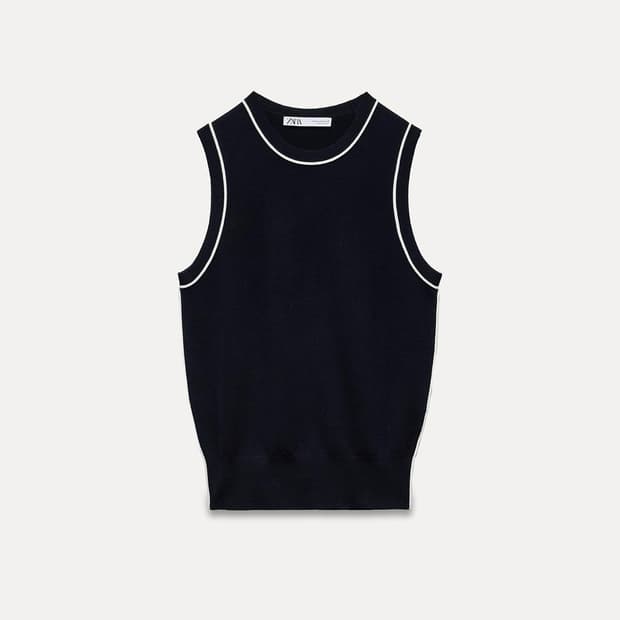 자라 콘트라스트 파이핑 플레인 니트 탑 m