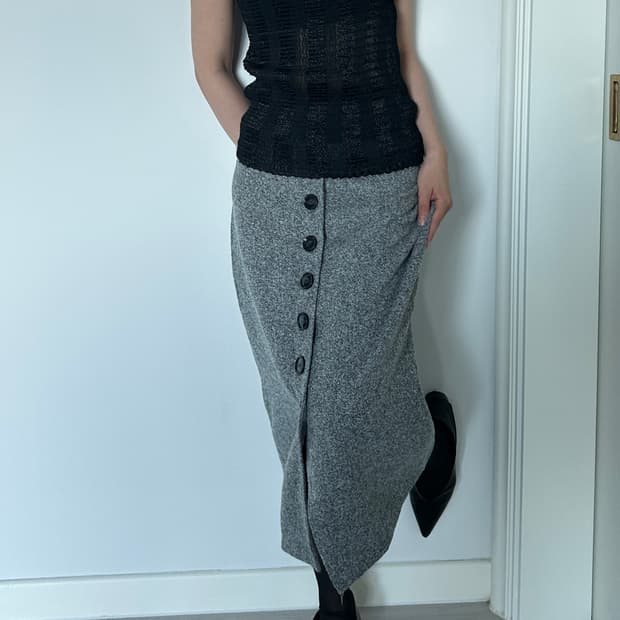 Grey Button Midi Skirt / 빈티지 미디 스커트