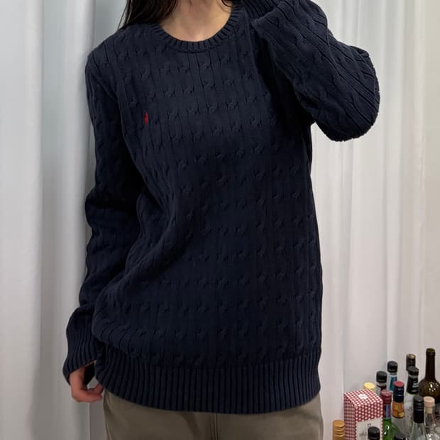 [M-L]폴로 랄프로렌 꽈배기 케이블 코튼 니트 navy
