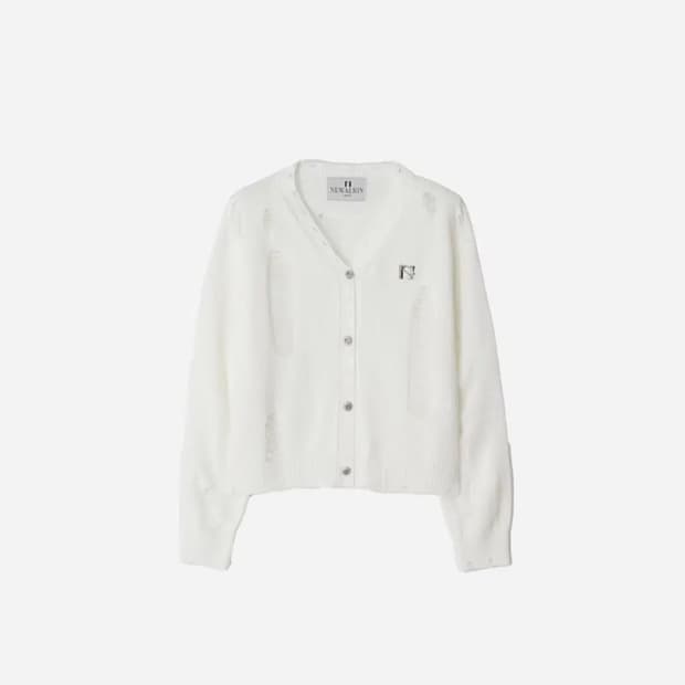 뉴얼린 bloom emblem damage 니트 가디건 화이트