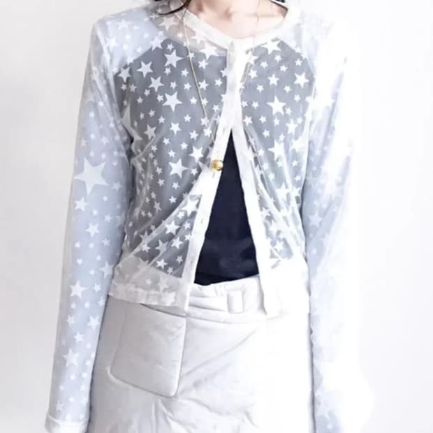 샵페어리 스타 매쉬 가디건 화이트