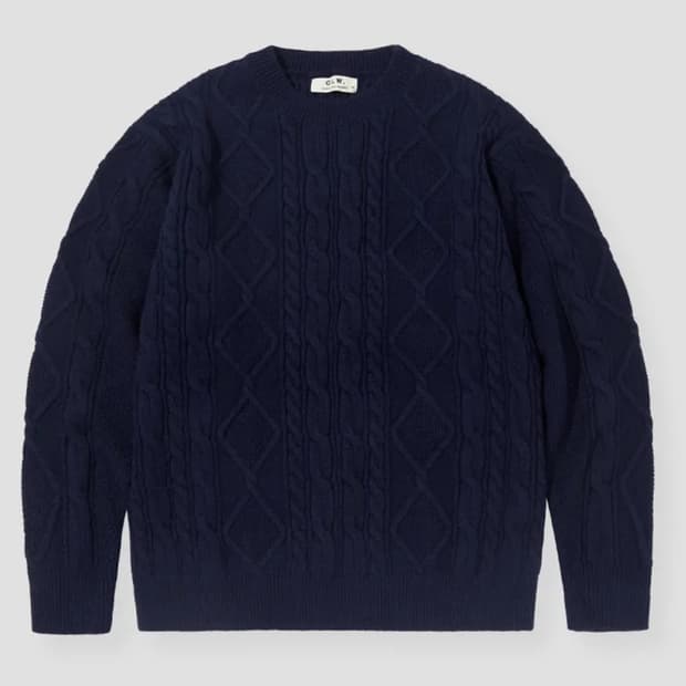 케이블 크루넥 스웨터 니트 네이비 공용
