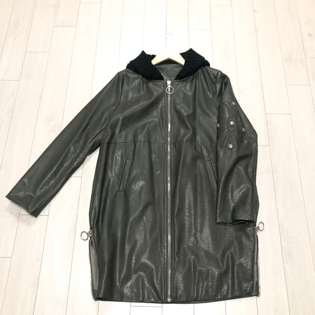 크롬하츠맛 고퀄 페이크 레더 롱 후드자켓