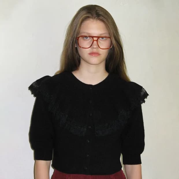 시눈 러플 퍼프 가디건 블랙
