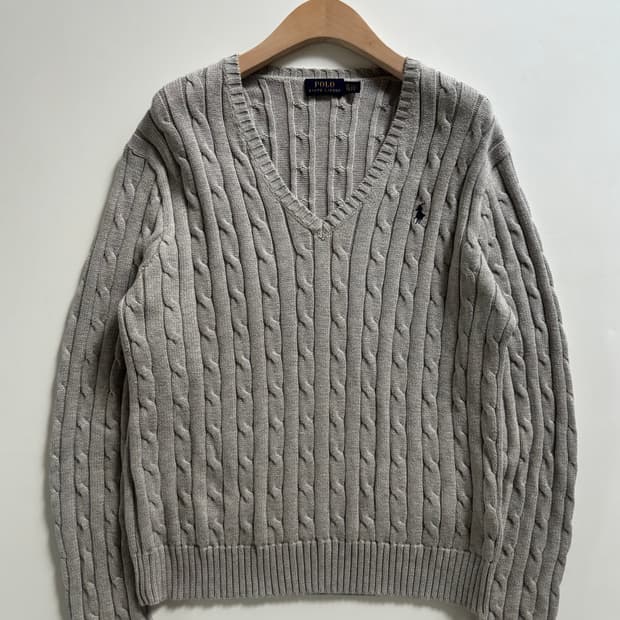 Polo 폴로 랄프로렌 신형 우먼라인 그레이 컬러 케이블 브이넥 니트