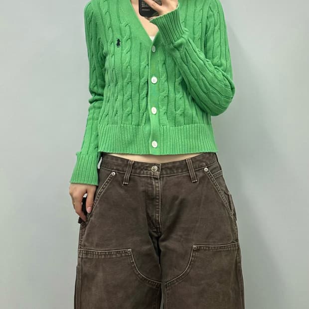 폴로 랄프로렌 신형 그린 꽈배기 니트 가디건