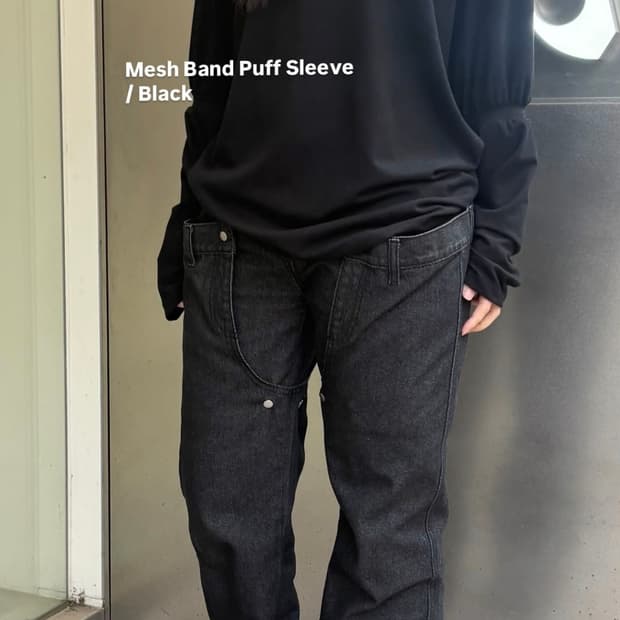 Ojos Mesh Band Puff Sleeve / Black