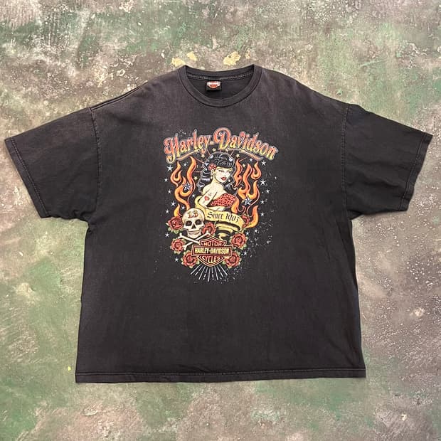 [3XL] 할리데이비슨 핀업걸 바이커 그래픽 반팔 티셔츠
