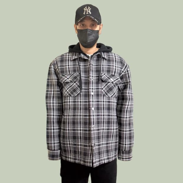 NoonGoons  후디 체크 플란넬 셔츠 패딩 집업자켓