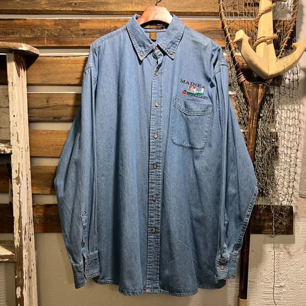 [2XL]USA 빈티지 라이트하우스 자수 데님 셔츠