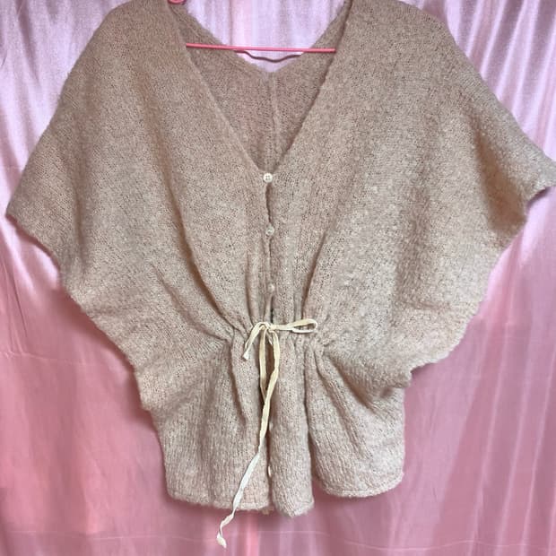 핑크베이지 니트 가디건 갸루 모리 빈티지