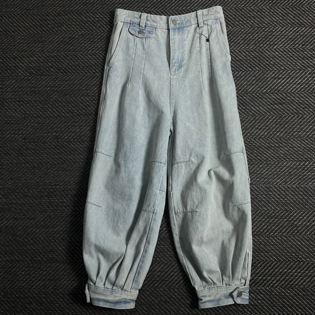빈지티 버클 디테일 데님 퍼티그 팬츠o 3821