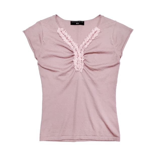 캐시미어 울 비즈 반소매 니트 탑