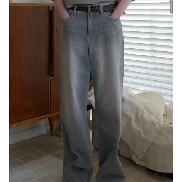 포저 루즈핏 데님 팬츠 연그레이 