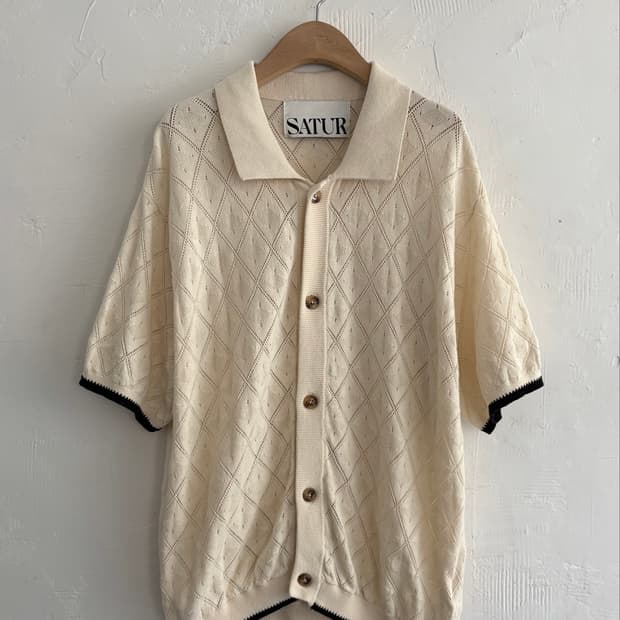 Satur 세터 아이보리 펀칭 반팔 가디건