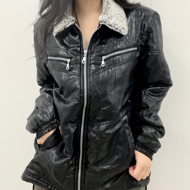 Black Glossy fur details jacket