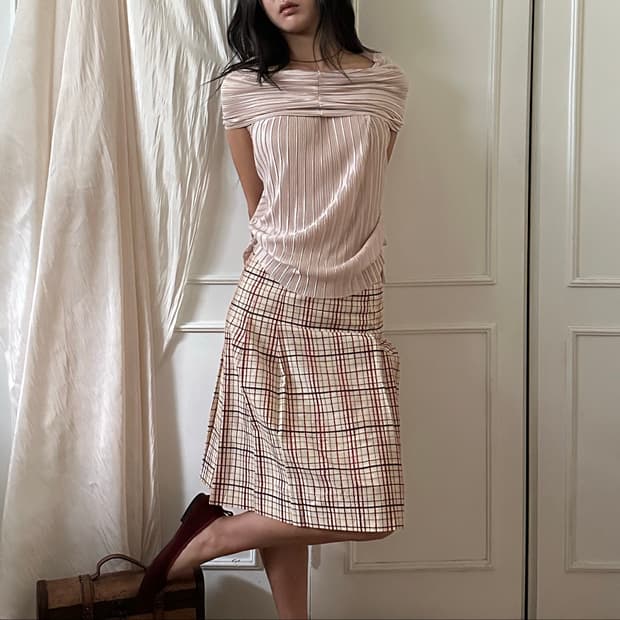 maple check midi skirt