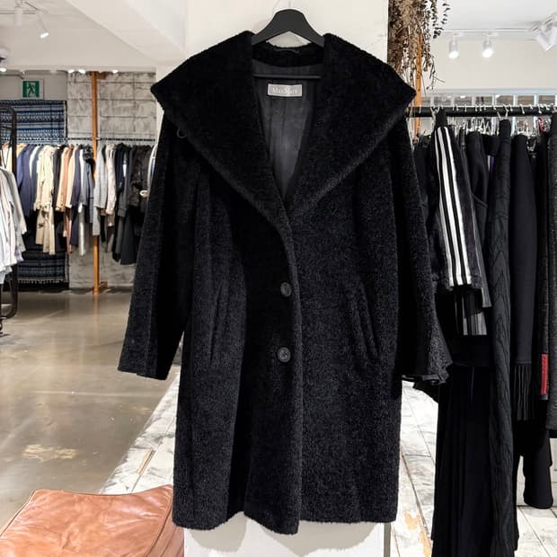 막스마라 블랙 라나버진울 알파카 블렌드 후디 코트