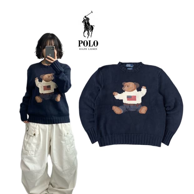 폴로 베어 대장 성조기 코튼 핸드 니트