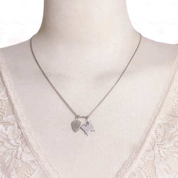 구찌 나비 하트 레터링 로고 925 실버 목걸이 