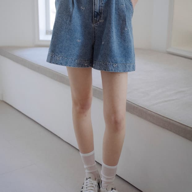 틸아이다이 리본 데님 반바지