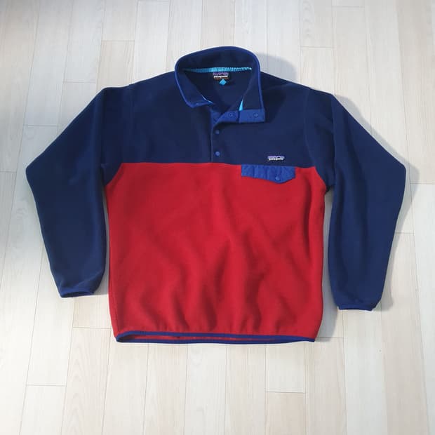 L(약105) 파타고니아 신칠라 투톤 플리스 후리스 블루 네이비 레드