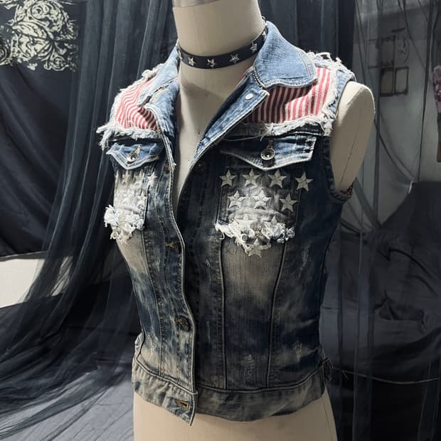USA 데님 청 조끼 