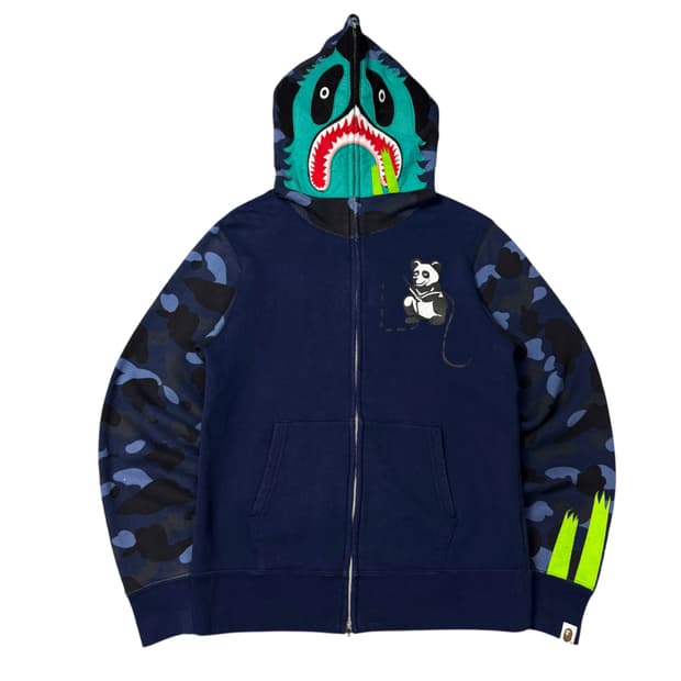 (S) 베이프 컬러 카모 판다 풀집업 후디 네이비