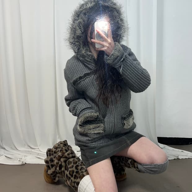 울프죠 니트 후드집업