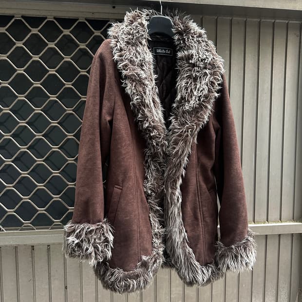 Vintage brown fur trimming jacket