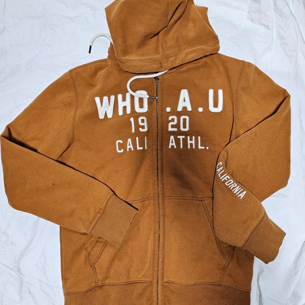 후아유 핀터깔 y2k 자수 후드집업 카멜 L