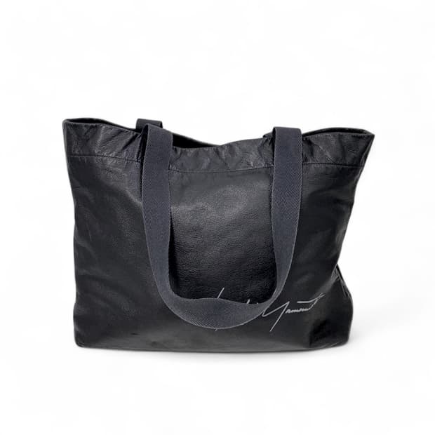 요지 야마모토 카우레더 레터링 토트백