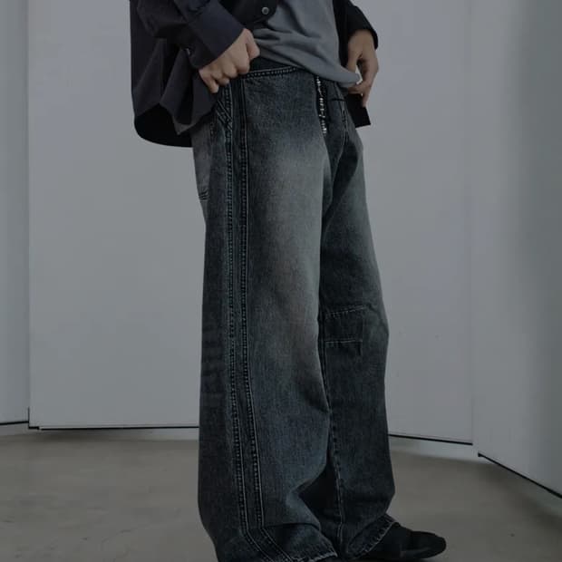 다이브인 커브드 데님팬츠 흑청