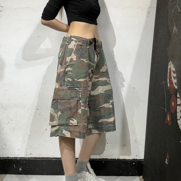 빈티지 calvin 밀리터리 카모 버뮤다 하프 팬츠 카고 반바지 XL