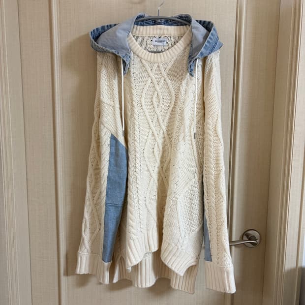 송지오 옴므 20SS 데님 후드 꽈배기 니트 48 아이보리